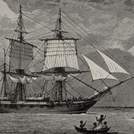 Le HMS Beagle en Amérique du Sud en 1828 (gravure)